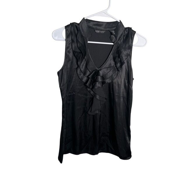 New York & Company Tank Top Women's Small Black V-Neck Ruffle Tank Top Y2K - Picture 1 of 7